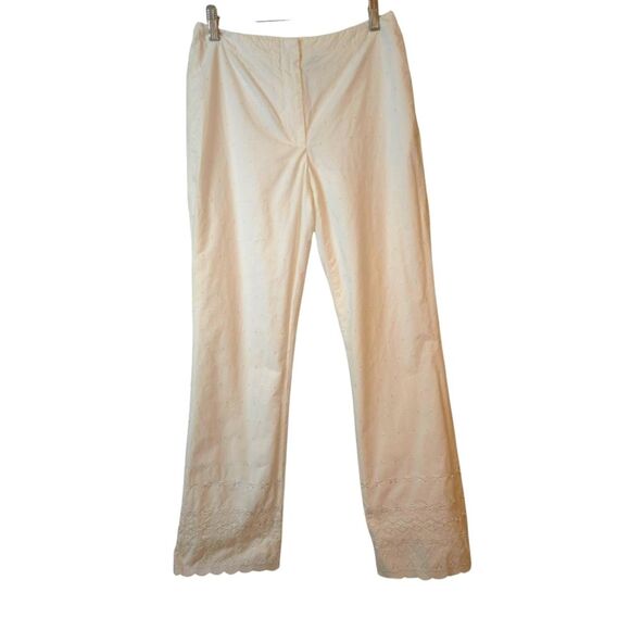 Tommy Hilfiger 100% Cotton Cream White Eyelet Lace-Trimmed Pants Size 10 - Picture 1 of 12